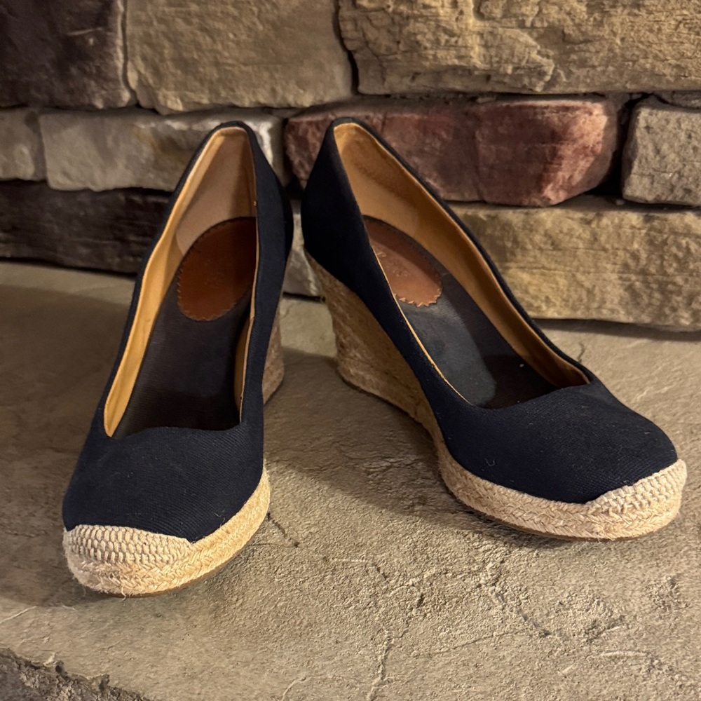 J. Crew Black Canvas Wedge Espadrilles